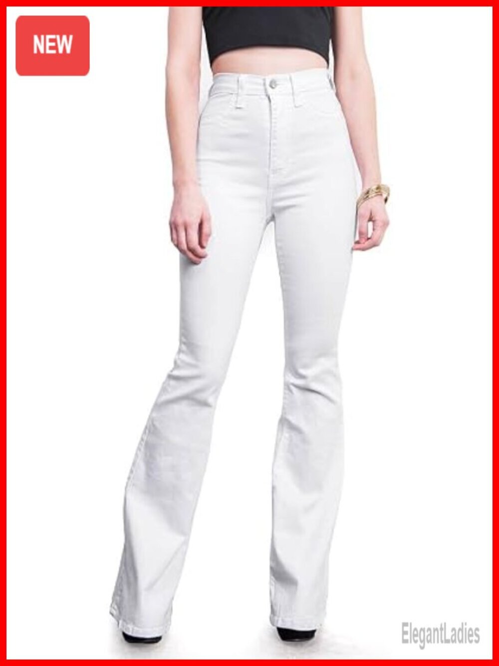 High Waist Bell Bottom Stretch Denim Jeans with Flared Leg